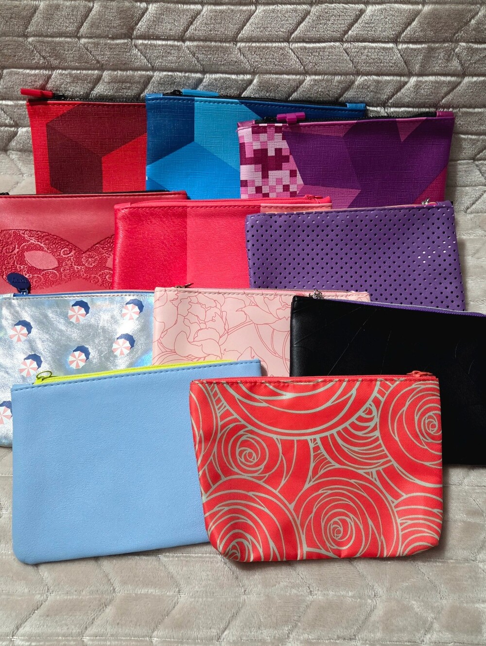 ipsy 11 Pc Colorful Cosmetic Pouch Collection - Red, Pink, Blue, Purple, Black